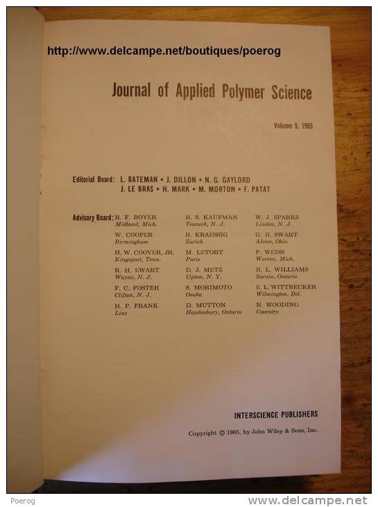 JOURNAL OF APPLIED POLYMER SCIENCE - V.9 - 1965 - 1 - RELIE - TBE - Química