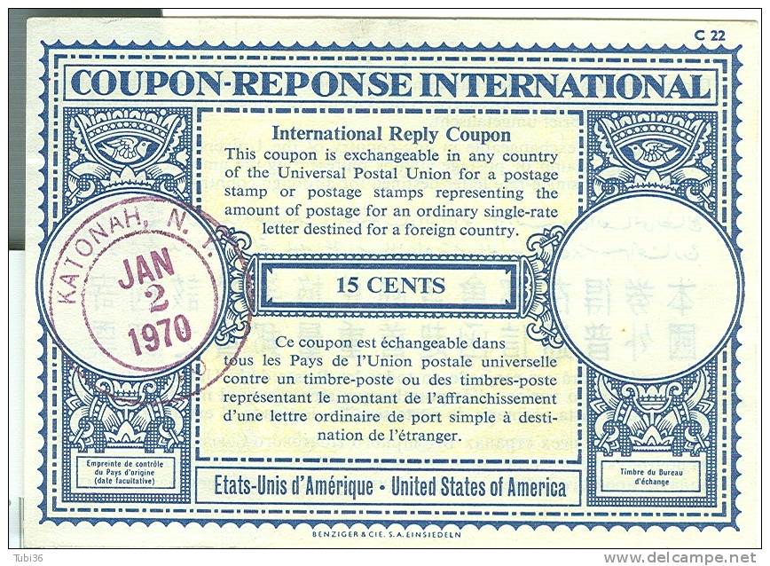 COUPON REPONSE INTERNATIONAL-MOD.LONDRA-UNITED STATES OF AMERICA-15 CENTS-1970-Katonah, New York-STATI UNITI - Otros & Sin Clasificación