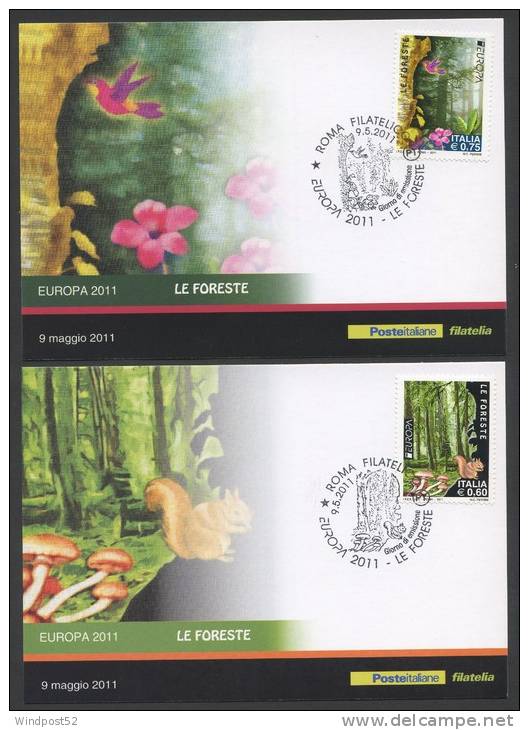 EUROPA CEPT 2011 CARTOLINA POSTALE - LE FORESTE - DUE CARTOLINE 40 - 2011