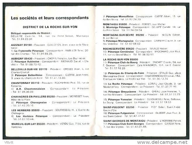 Pétanque, Jeu Provencal, Boules : Programme-Calendrier (1986), Comité Départemental De La Vendée (85), La Roche-sur-Yon - Programmes