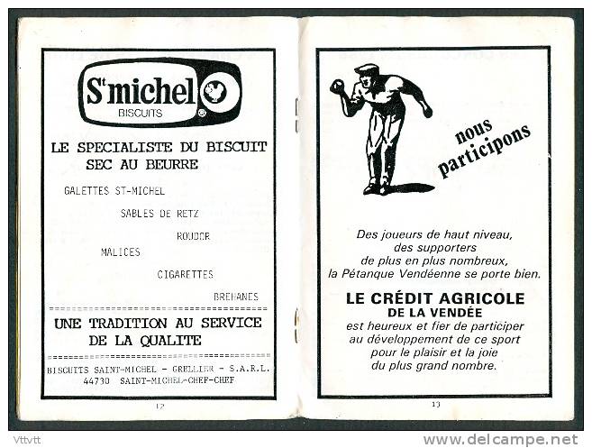 Pétanque, Jeu Provencal, Boules : Programme-Calendrier (1986), Comité Départemental De La Vendée (85), La Roche-sur-Yon - Programmes