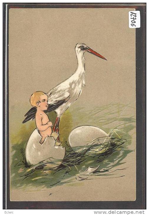 BEBE - CIGOGNE - CARTE EN RELIEF - PRÄGE KARTE - B  ( PLI A DROITE ) - Neonati