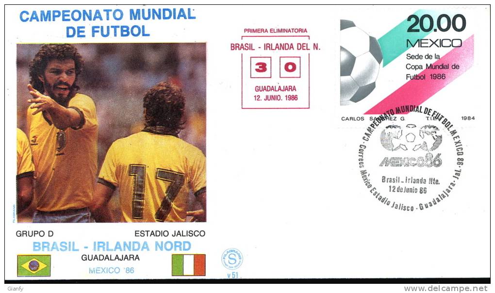 CALCIO FIFA WORLD CUP MEXICO 1986 FDC BRASILE IRLANDA N - 1986 – Mexique