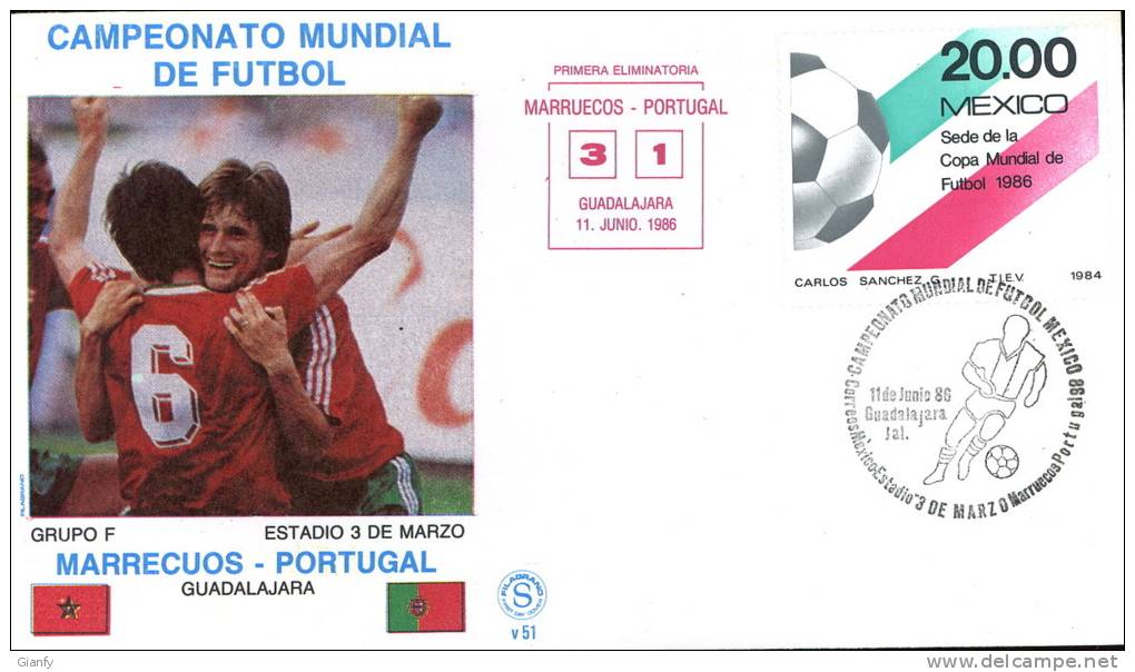 CALCIO FIFA WORLD CUP MEXICO 1986 FDC MAROCCO PORTOGALL - 1986 – Messico