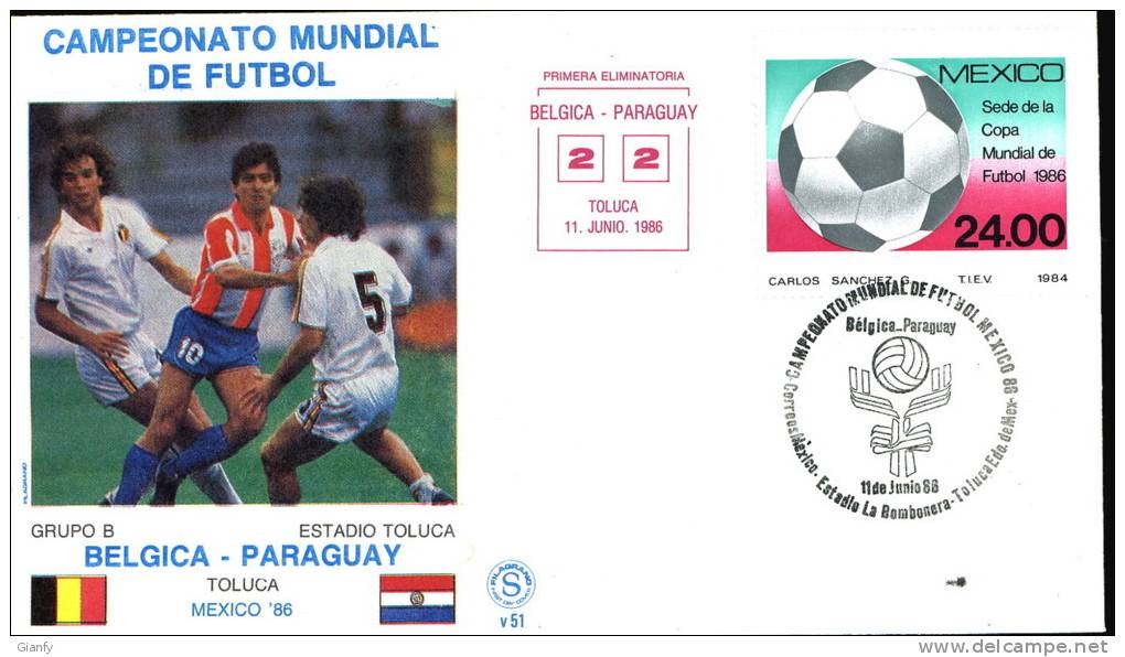 CALCIO FIFA WORLD CUP MEXICO 1986 FDC BELGIO PARAGUAY - 1986 – Messico