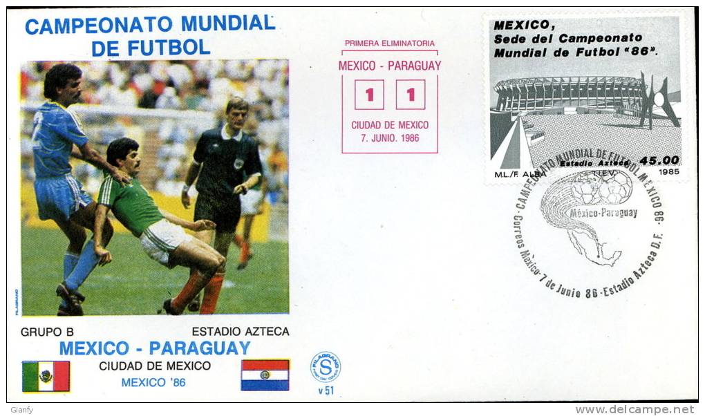 CALCIO FIFA WORLD CUP MEXICO 1986 FDC MESSICO PARAGUAY - 1986 – Mexique