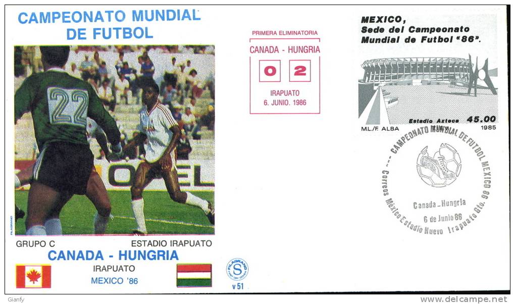 CALCIO FIFA WORLD CUP MEXICO 1986 FDC CANADA UNGHERIA - 1986 – Messico