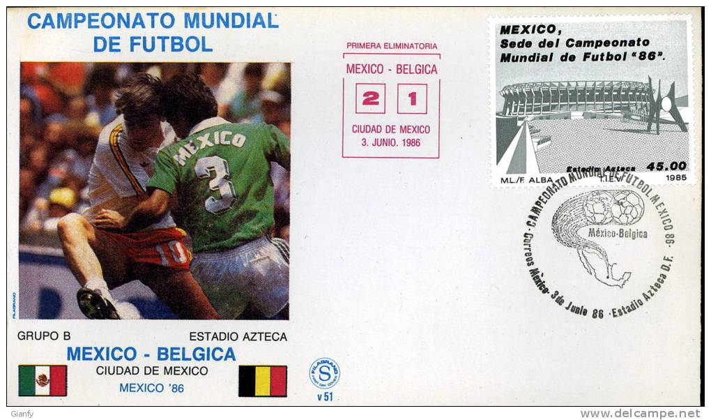 CALCIO FIFA WORLD CUP MEXICO 1986 FDC MESSICO BELGIO - 1986 – Mexico
