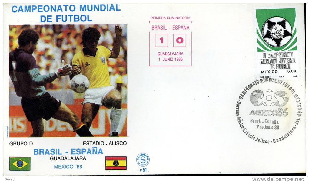 CALCIO FIFA WORLD CUP MEXICO 1986 FDC BRASILE SPAGNA - 1986 – Mexico