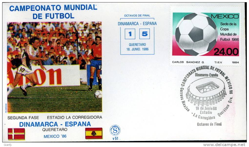 CALCIO FIFA WORLD CUP MEXICO 1986 FDC DANIMARCA SPAGNA - 1986 – Mexique