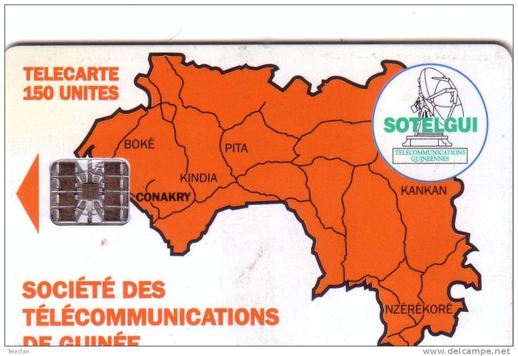 GUINEE CARTE DU PAYS ORANGE 150U UT N° ROUGES C55..... - Guinee