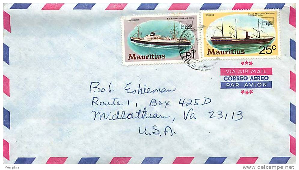 Mauritius   Air Mail Letter To USA  1980 LOndo 1980 Issue  25c And R1  Sc - Mauritius (1968-...)