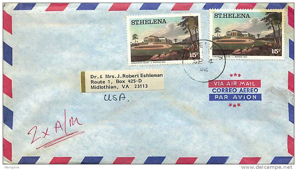 ST HELENA 1982 Air Mail Letter To USA Longwood House Sc 305 X 2 - Sainte-Hélène