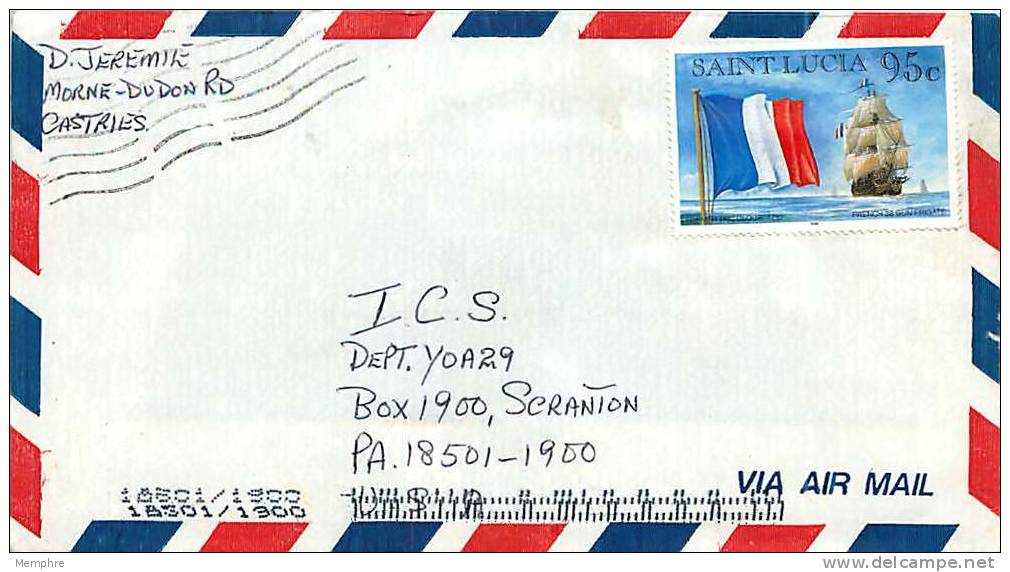 ST LUCIA   Air Mail Letter To USA   Ship And French Flag      Sc 1055 - St.Lucia (1979-...)