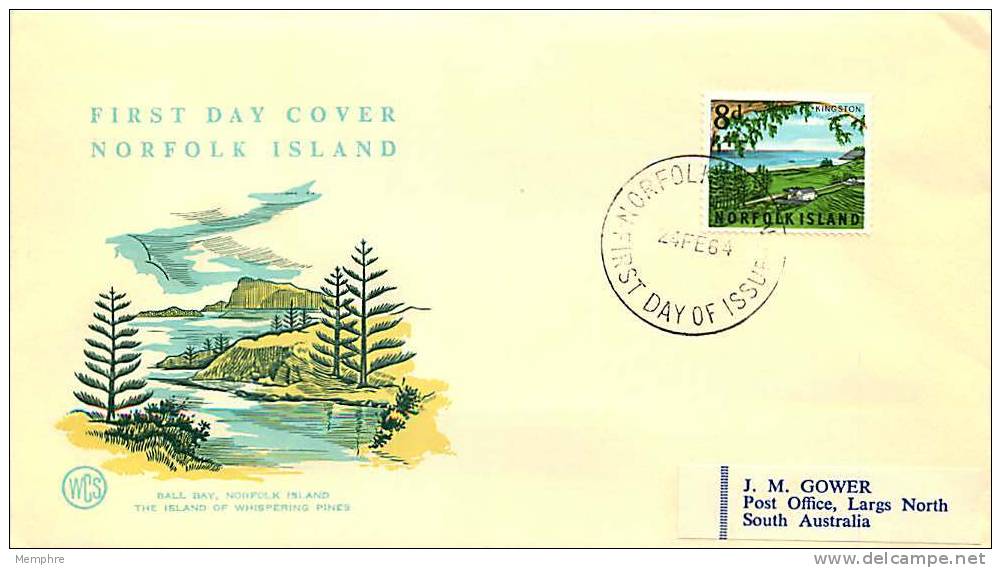 NORFOLK  IS.  1964 FDC  8 D.  Kingston - Norfolk Island