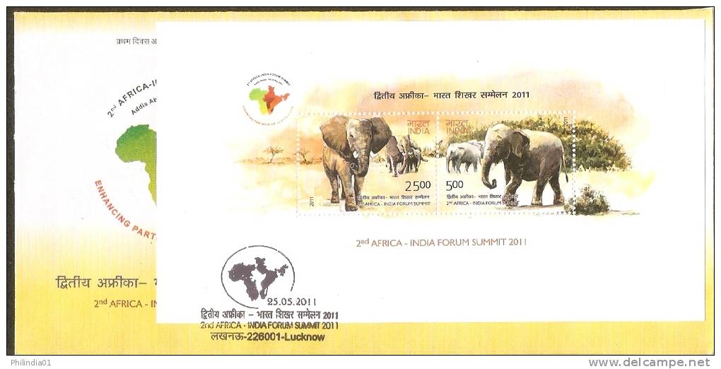 India 2011 2nd India - Africa Forum Summit Elephant Wild Life Animal M/s On FDC Inde Indien - Elefanten