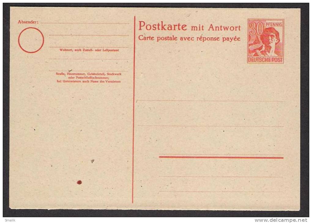 DEUTSCHE POST GERMANY Postal Stationery 30pf Postcard With Reply Card Mint - Other & Unclassified