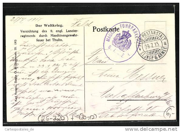Artiste-CPA Curt Schulz-Steglitz: Thulin, Vernichtung Des 9. Engl. Lancierregiments Durch Maschinengewehrfeuer, Schlac - War 1914-18