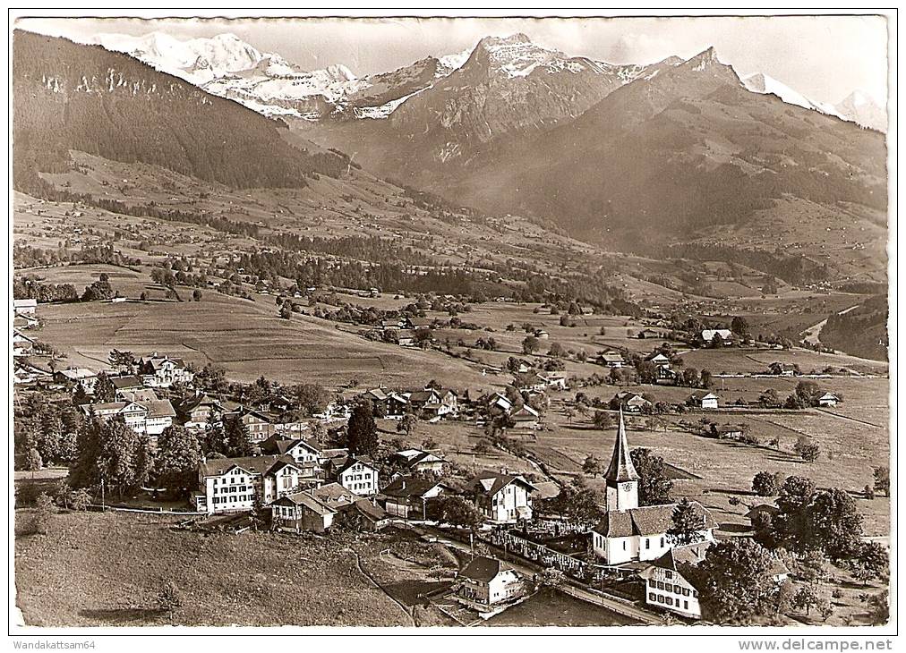 AK 5235 Fliegeraufnahme Aeschi / Spiez 18.VI.55 MÜLENEN (KANDERTAL) *** Nach Bonn Mit 1 X 25 HELVETIA - Aeschi