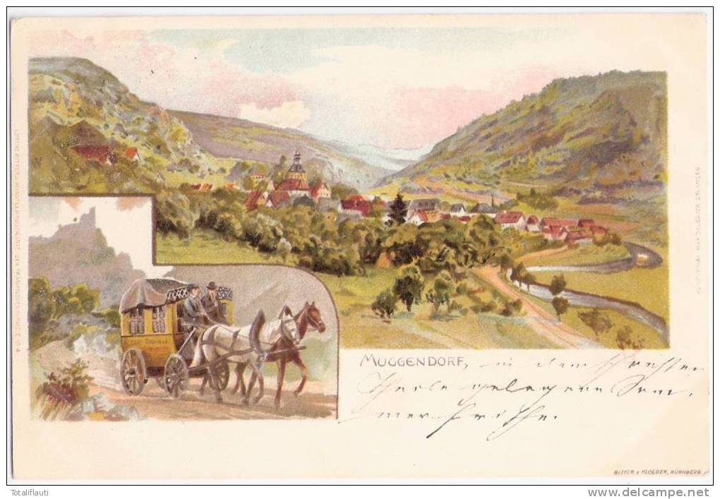 Muggendorf Wiesenthal Steindruck Postkutsche Als Reise Omnibus Franken 31.5.1900  Lorenz Ritters Fränkische Schweiz Nr 4 - Forchheim