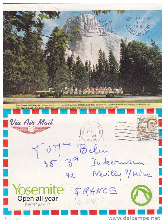 YOSEMITE  -  CARTE LETTRE DEPLIANT 5 VUES   - Tour Yosemite Valley -  1980  - - Yosemite