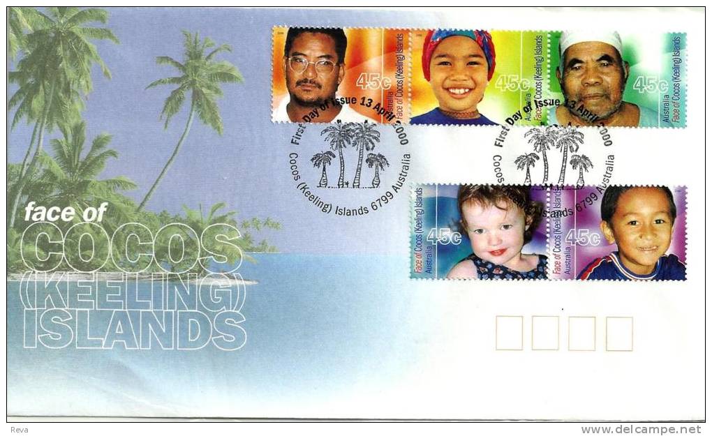 COCOS (KEELING) ISLANDS FDC FACES OF C.I. SET OF 5 STAMPS DATED 13-04-2000 CTO SG? READ DESCRIPTION !! - Cocos (Keeling) Islands