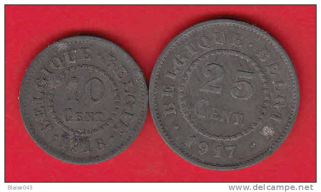 ALBERT I - Lot De 2 Pièces De 10 Centimes De 1916 Et  25 Centimes De 1917 En Zinc - Occupation - 25 Centimes