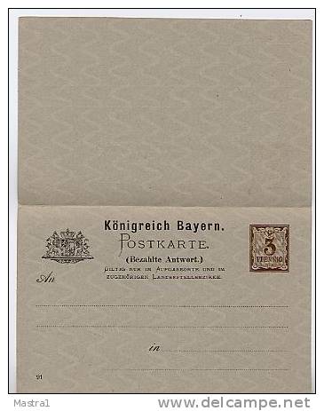BAYERN P39/02 Antwort-Postkarte 1891 Kat. 6,00 € - Postal  Stationery