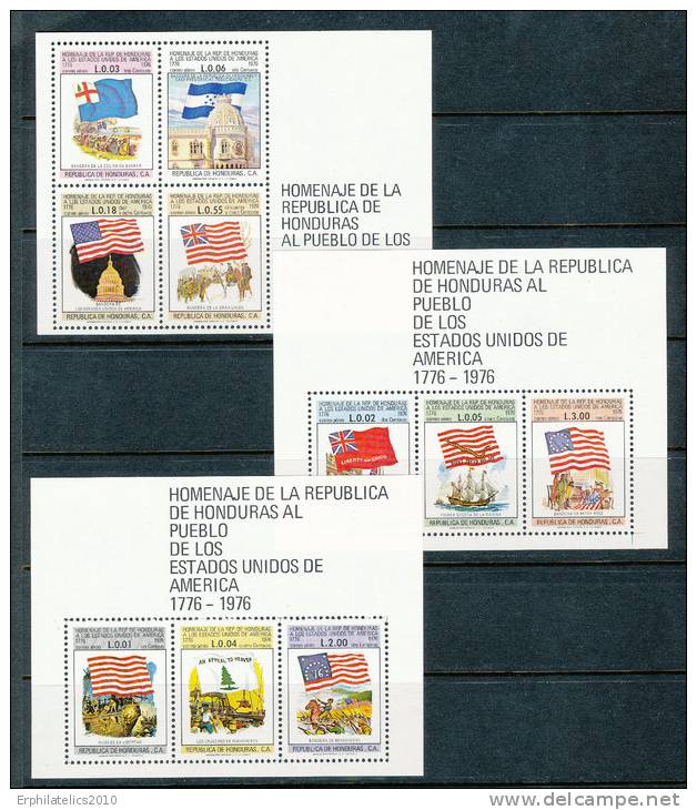 HONDURAS 1976 US BICENTENNIAL S/S SET OF 3 VF MNH SC C608A-10A SCARCE - Honduras