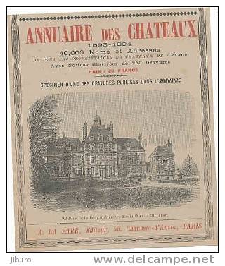Ancien Encart Publicitaire De L'Annuaire Des Châteaux / Avec Dessin Du Château De Balleroy (Calvados)   // VP 18/3 - Sonstige & Ohne Zuordnung