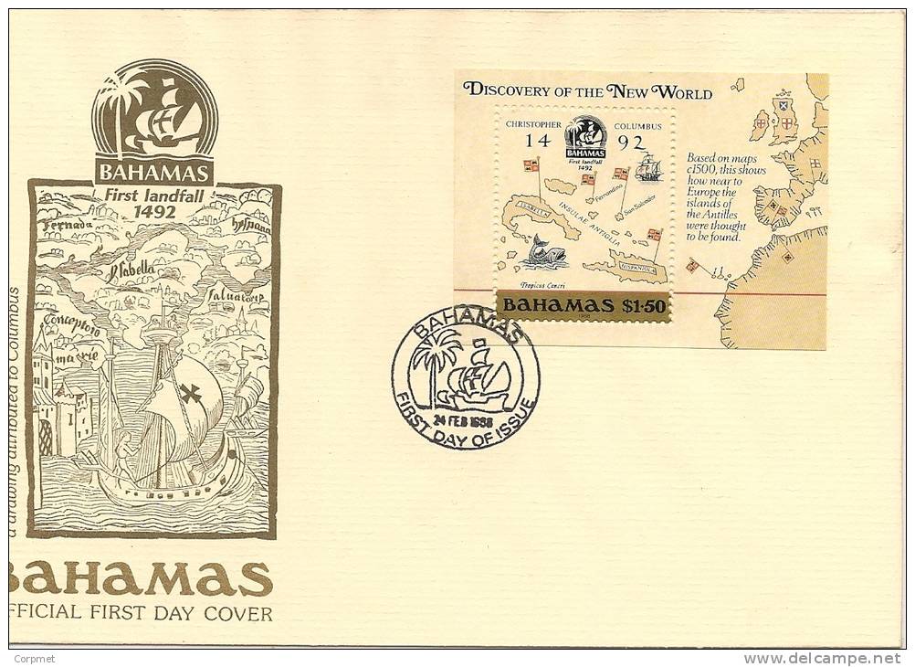 BAHAMAS - 1988 S/S DISCOVERY OF THE NEW WORLD - Yvert # Bloc 51 - OFFICIAL FIRST DAY COVER - Bahamas (1973-...)
