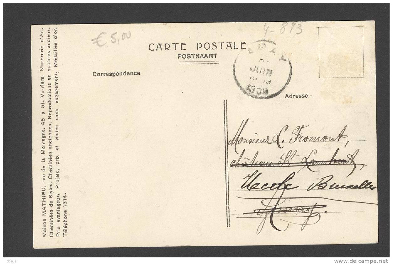 1909 KAART  - MAISON MATHIEU - CHEMINEE - CARTE A UCCLE - Verviers