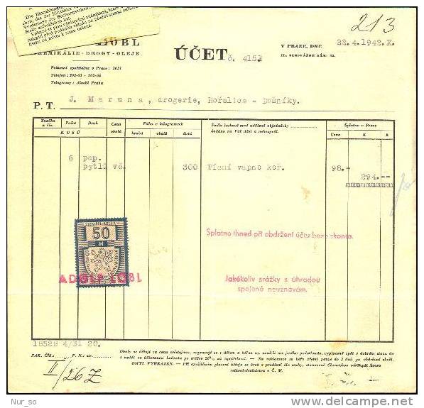 Germany Occupation Bohemia & Moravia Document Revenue 1942 Gebührenmarke Stempelmarke Timbre Fiscal - Autres & Non Classés