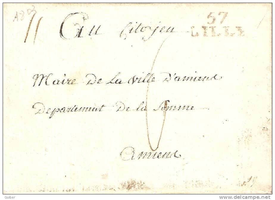 Lettre Avec Contenu Datée Du 24-06-1803 Marque De Lille 57 En Noir Vers Amiens 6 De Port - 1794-1814 (French Period)