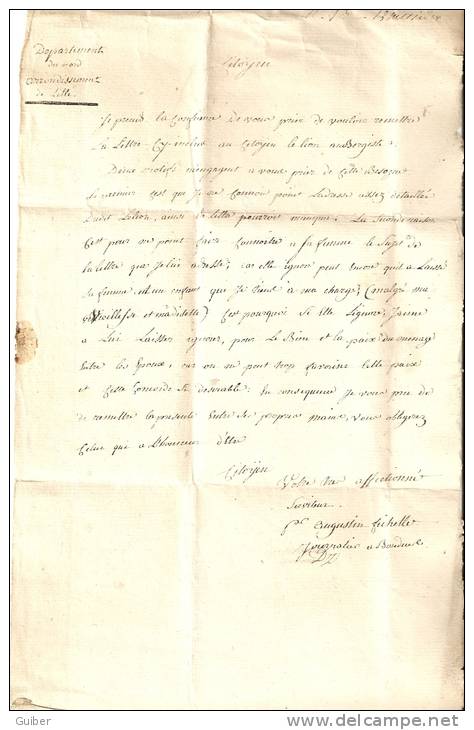 Lettre Avec Contenu Datée Du 24-06-1803 Marque De Lille 57 En Noir Vers Amiens 6 De Port - 1794-1814 (Franse Tijd)