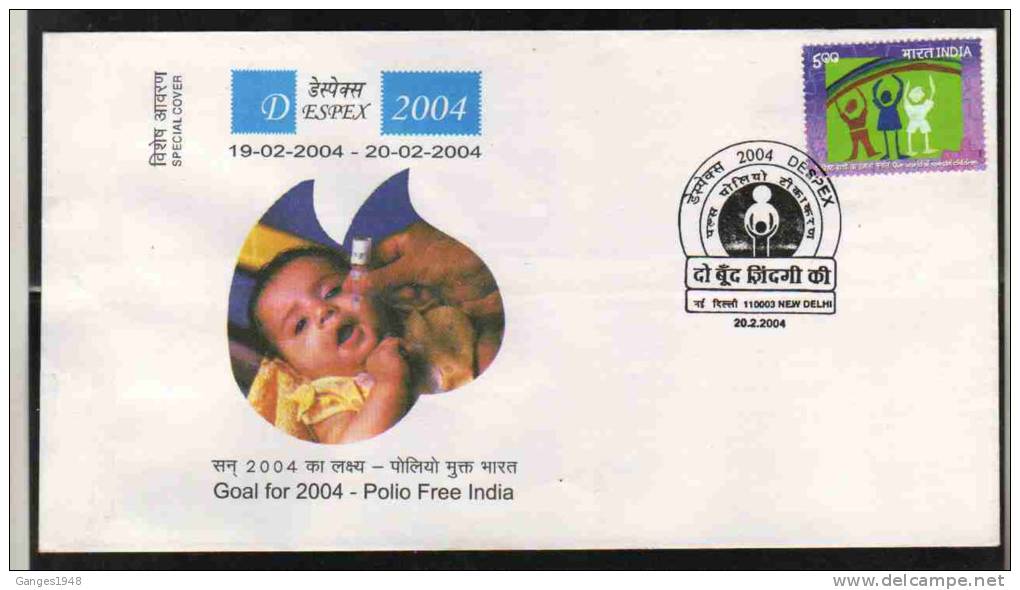 India 2004  POLIO FREE INDIA  Special Cover # 25766 Inde Indien - Covers & Documents