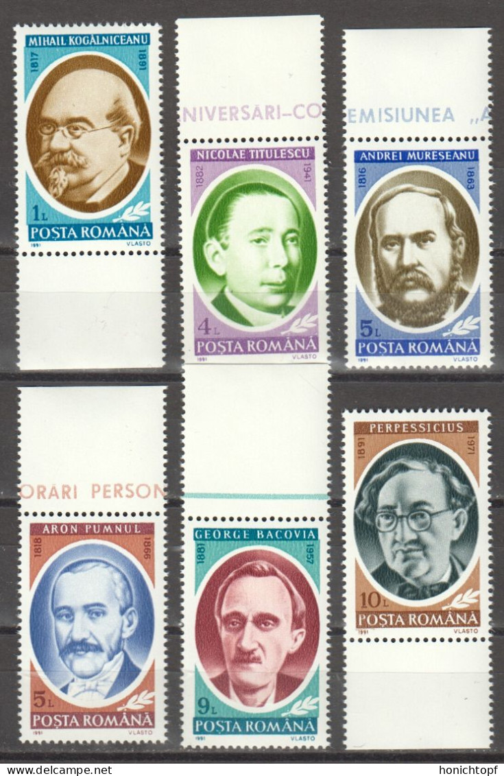 Rumänien; 1991; Michel 4752/7 **; Persönlichkeiten; Rand; Bild1 - Unused Stamps