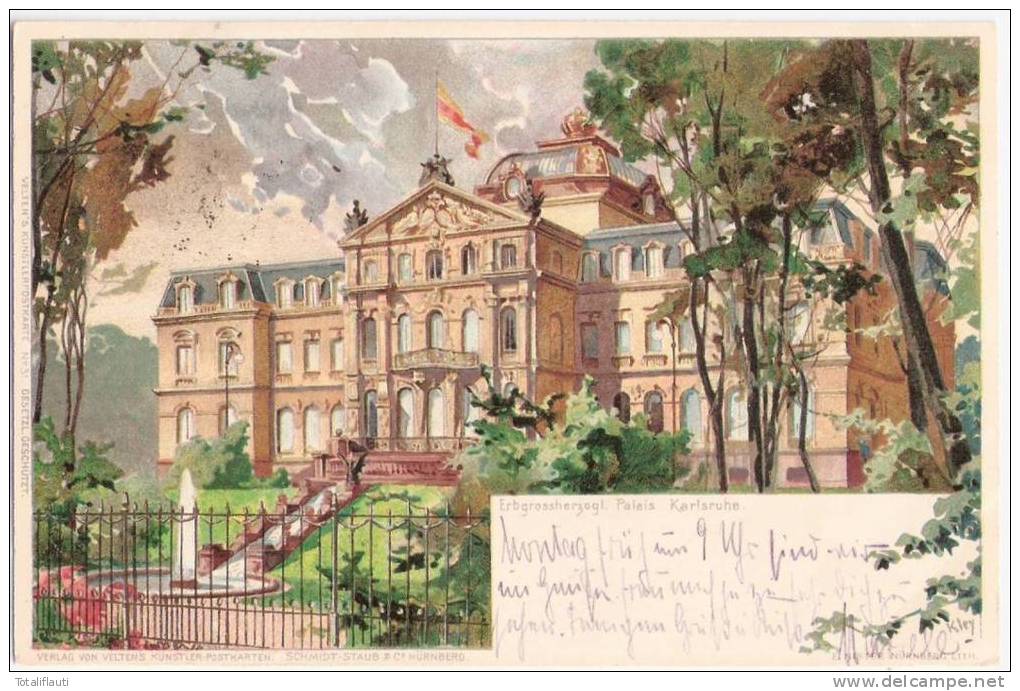 Karlsruhe Großherzogliches Palais Veltens Künstlerkarte No 31 VerlagSchmidt Staub & Co Nürnberg 16.8.1900 Gelaufen - Karlsruhe