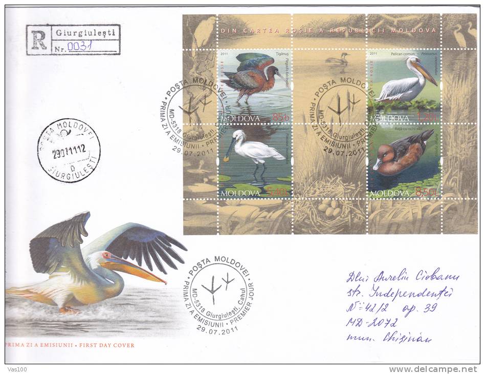 Birds;Pelican, Seagull, Duck, Deer,cover 2011, FDC Premier Jour,sent To Mail In First Day! Moldova / Moldavie - Pelikane