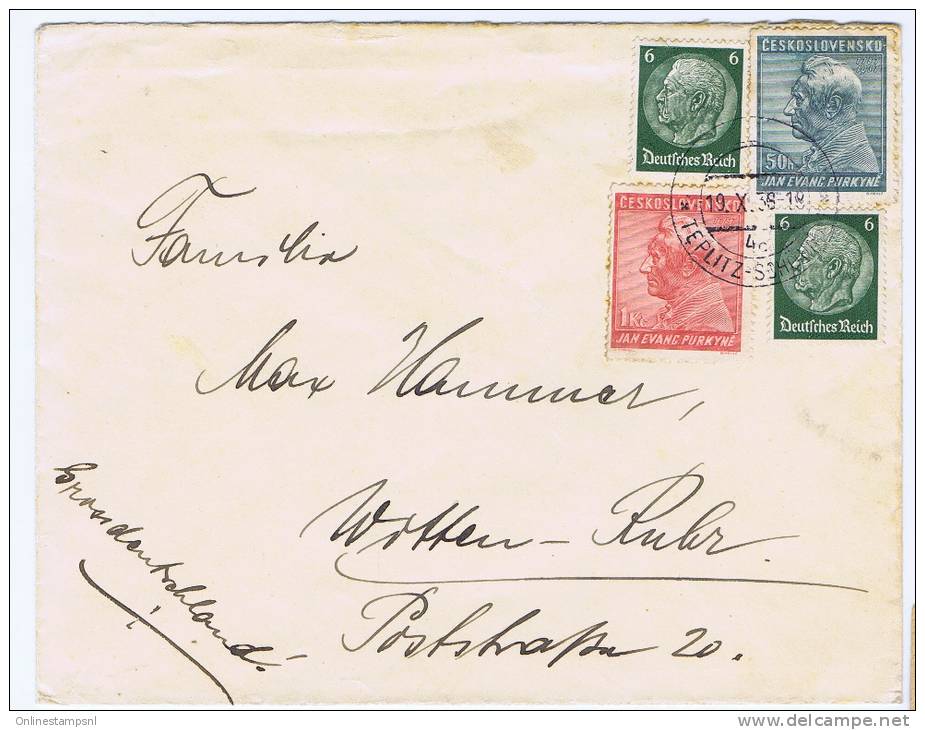 Deutschland Brief  Mit Briefmarken Von  Deutsche Und Tschechoslowakei Teplitz -> Witten Ruhr, 1938, Misch Frankatur - Besetzungen 1938-45