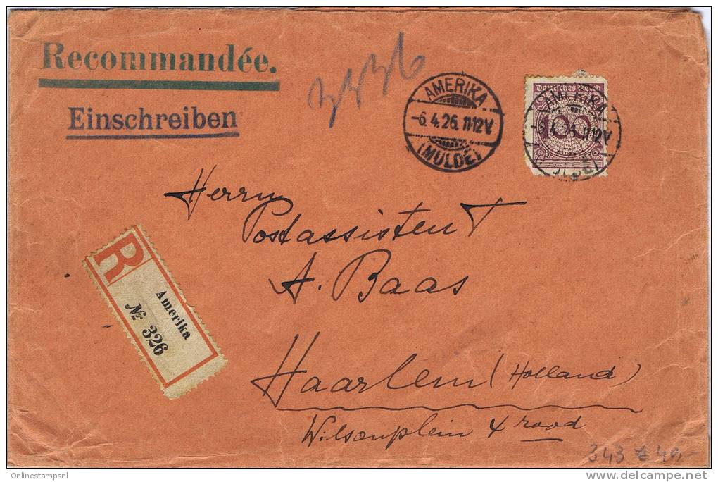 Liechtenstein 1926 Einschreiben, Amerika -> Haarlem Niederlande, Michel 343, Hinterseite Markenbörse Vaduz Liechtenstei - Lettres & Documents