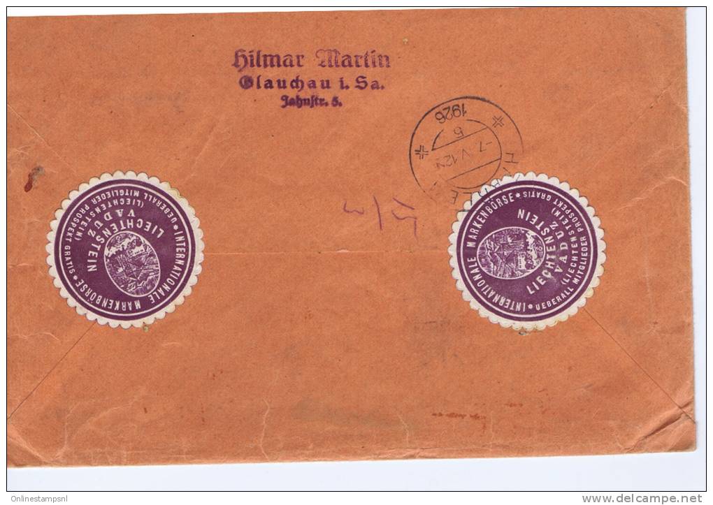 Liechtenstein 1926 Einschreiben, Amerika -> Haarlem Niederlande, Michel 343, Hinterseite Markenbörse Vaduz Liechtenstei - Storia Postale