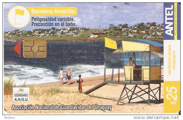 Nº 313 TARJETA BANDERA AMARILLA DE 25$  PLAYA - Uruguay