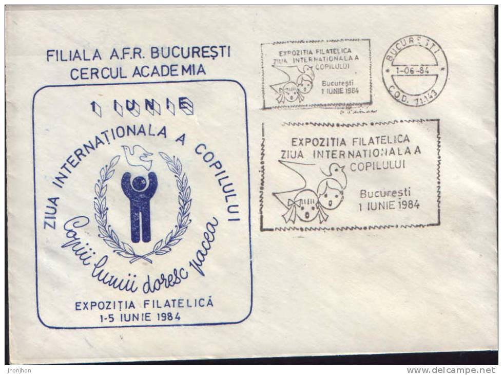 Romania-  Occasionally Envelope 1984 -June 1 International Children's Day - UNICEF