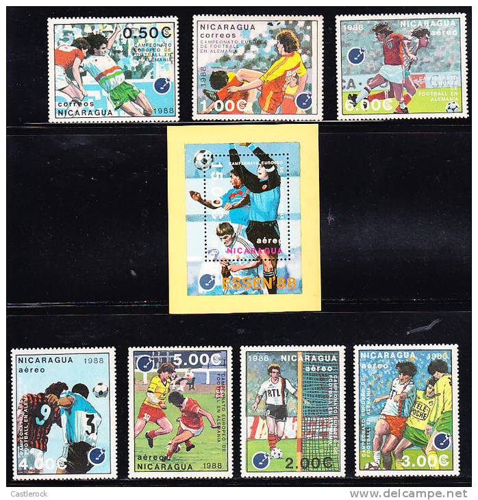 B)1988 NICARAGUA SET(7) SCN1693-1700 EUROPEAN SOCCER CHAMPIONSHIP IN GERMANY MNH SOUVENIR SHEET - UEFA European Championship