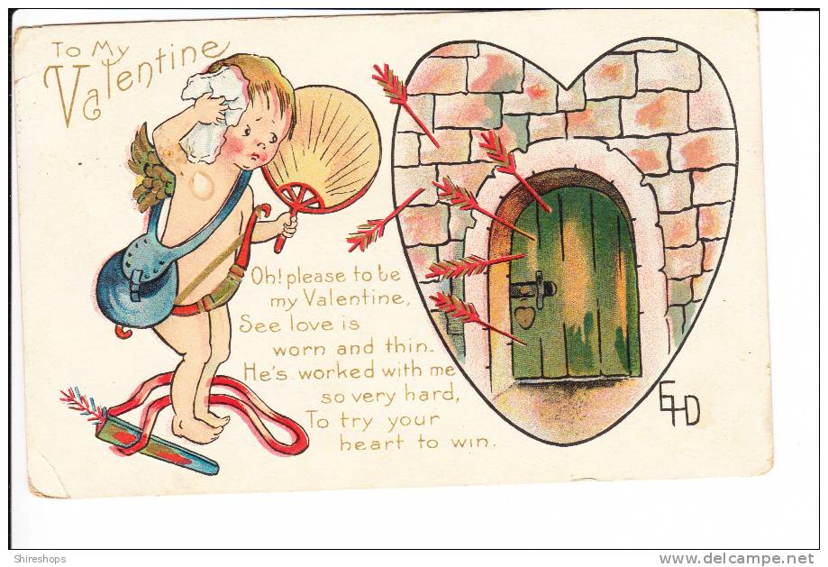 Embossed Cupid Boy He Worked Me So Hard To Try Your Heart To Win Valentine - Saint-Valentin