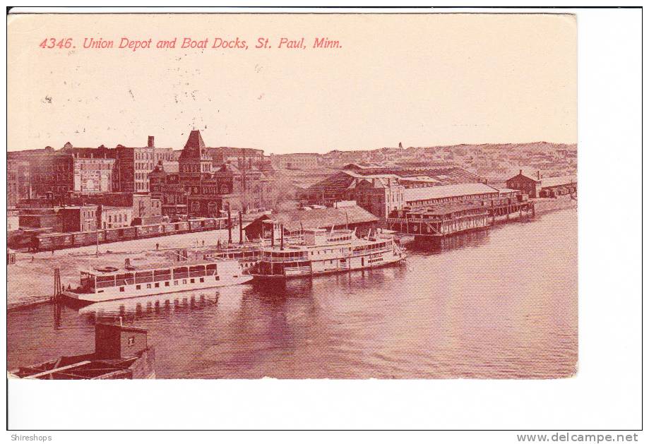 Union Depot And Boat Docks St Paul Minnisota 1912 - St Paul