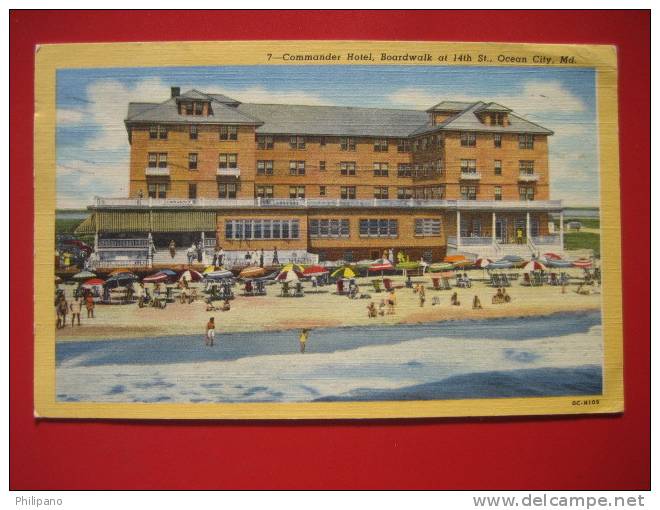 Maryland > Ocean City   --Commander Hotel Boardwalk At 14 Th Street   1954 Cancel     =========  Ref 284 - Ocean City