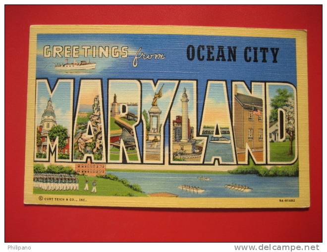 Maryland > Ocean City  Block Letter Greeting Linen  =========  Ref 284 - Ocean City