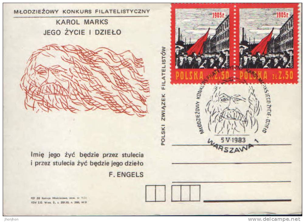 Poland- Postcard 1983- Karl Marx-165 Years From Birth - Karl Marx